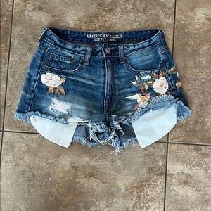 American Eagle Outfitters Dark Blue Floral Jean Shorts